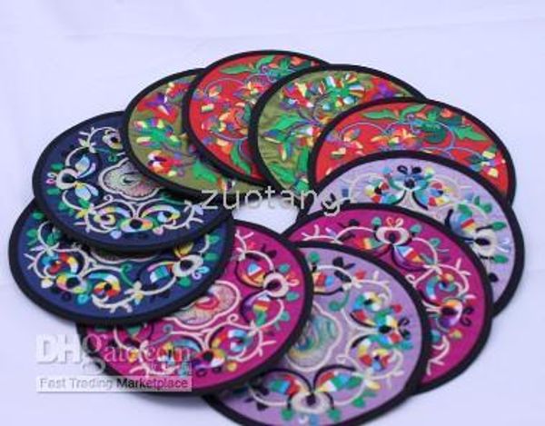 

personalized fabric vintage 2 coasters sets wedding favor gift round embroidered design 10 sets/lot (1set=2pcs) mix color ing