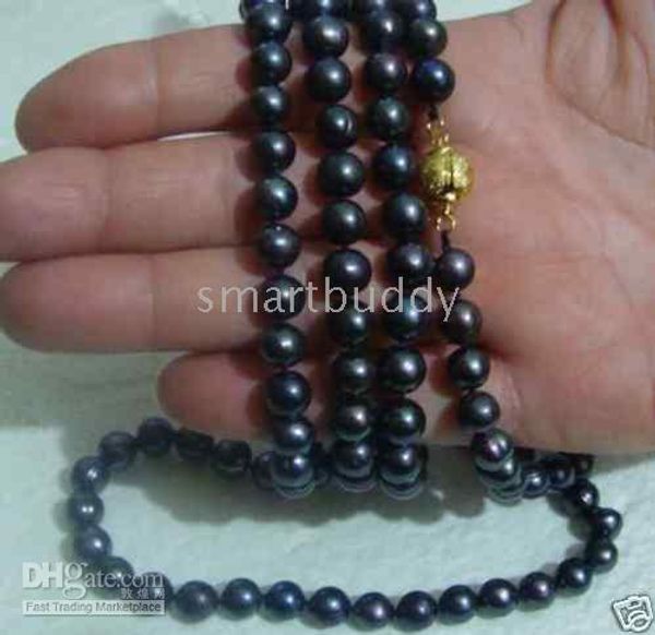 

24'' 8-9mm 100% real tahitian black pearl necklace, Silver