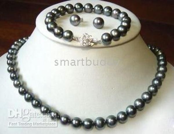

tahitian 8-9 mm black pearl necklace 18inches bracelet 7.5inches earring
