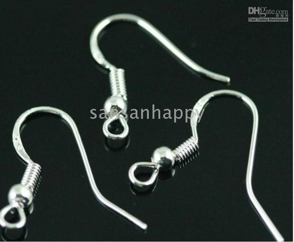 

500pcs 925 sterling silver earring findings fishwire hooks jewelry diy 15mm fish hook fok coil ear wire