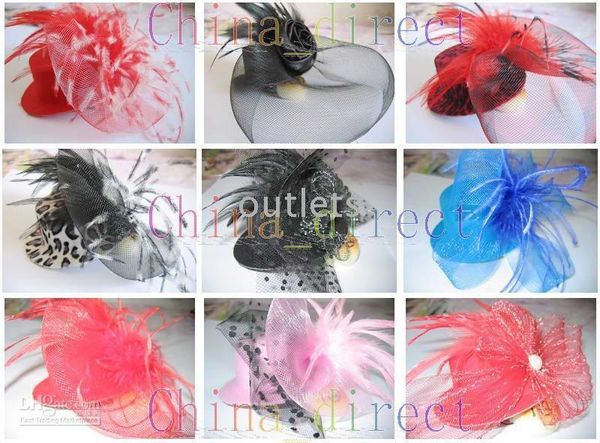 

hat hair clips bows feather fascinator veil bow feather barrette 40pcs/lot, Golden;silver