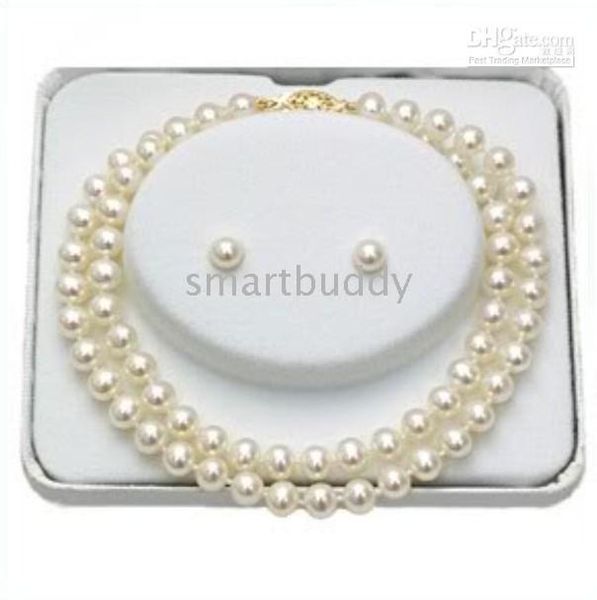 

8-9mm double strandswhite south sea pearls necklace earring 18&19inches, Silver