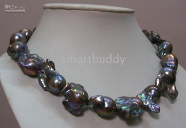 

28-30mm tahitian baroque black pearl necklace 18'' 14k, Silver