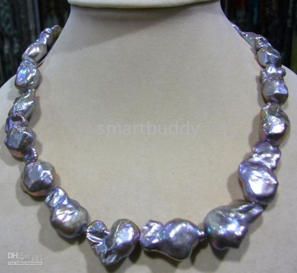 

18" 25mm south sea black silver gray pearl necklace