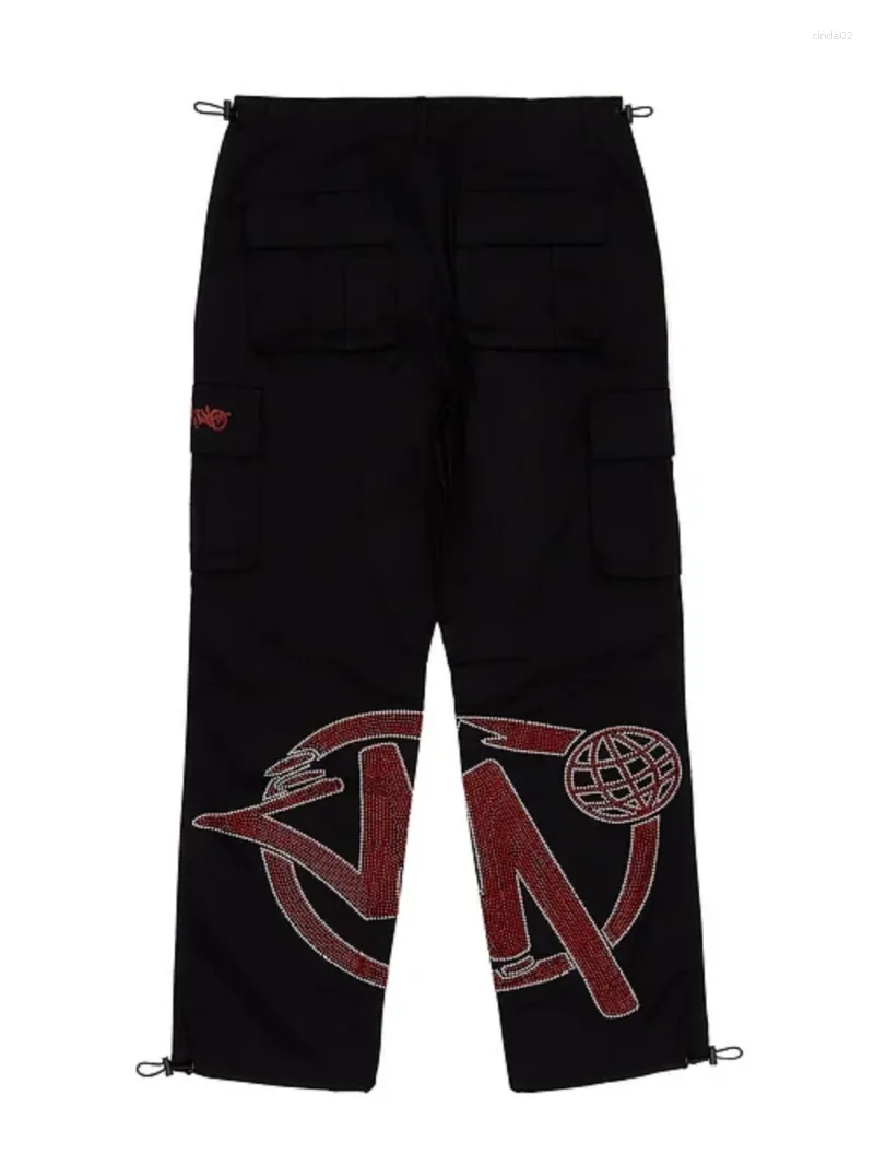 

men's pants y2k cargo men minus two rhinestone pattern oversized black harajuku hip hop gothic trousers streetwear