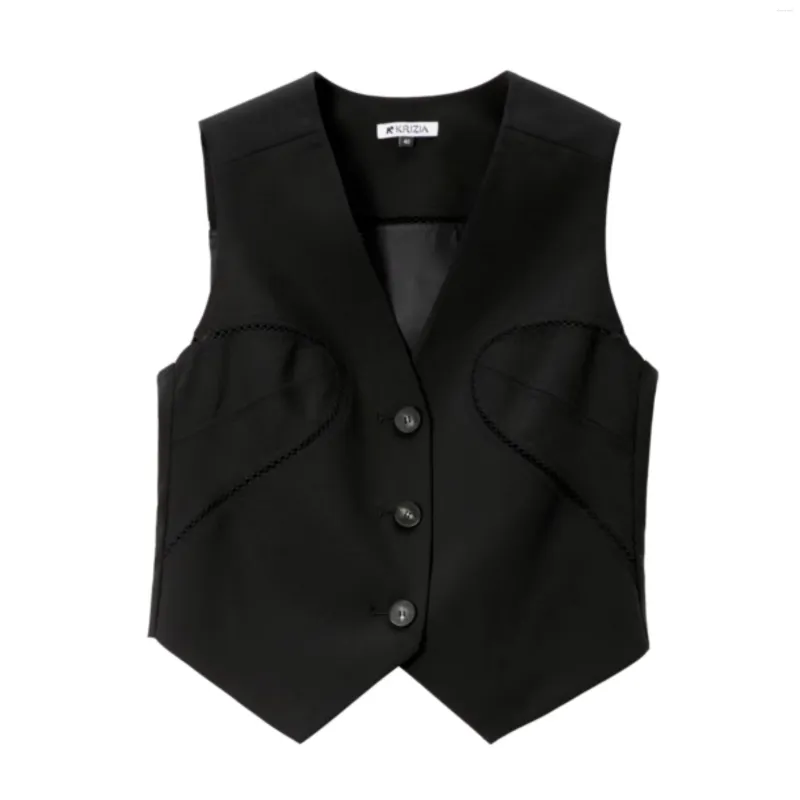 

women's vests zar traft store 2023 spring arrival black suit vest coat casual commuting short v-neck sleeveless pouffe woman top, Black;white