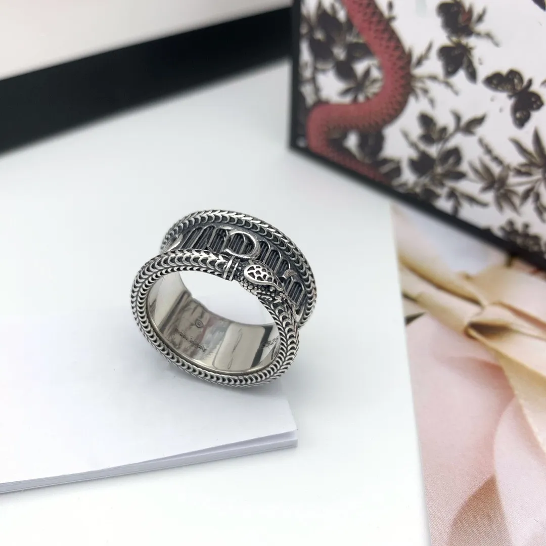 

s925 plated silver ring for man woman snake striped ring wild ring couple hip hop rings