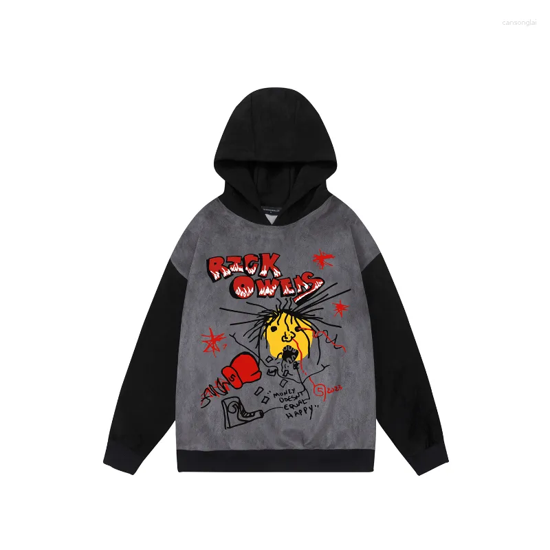 

style men's hoodies harajuku abstract portrait print oversized streetwear men sweatshirt women couples y2k clothes, Black