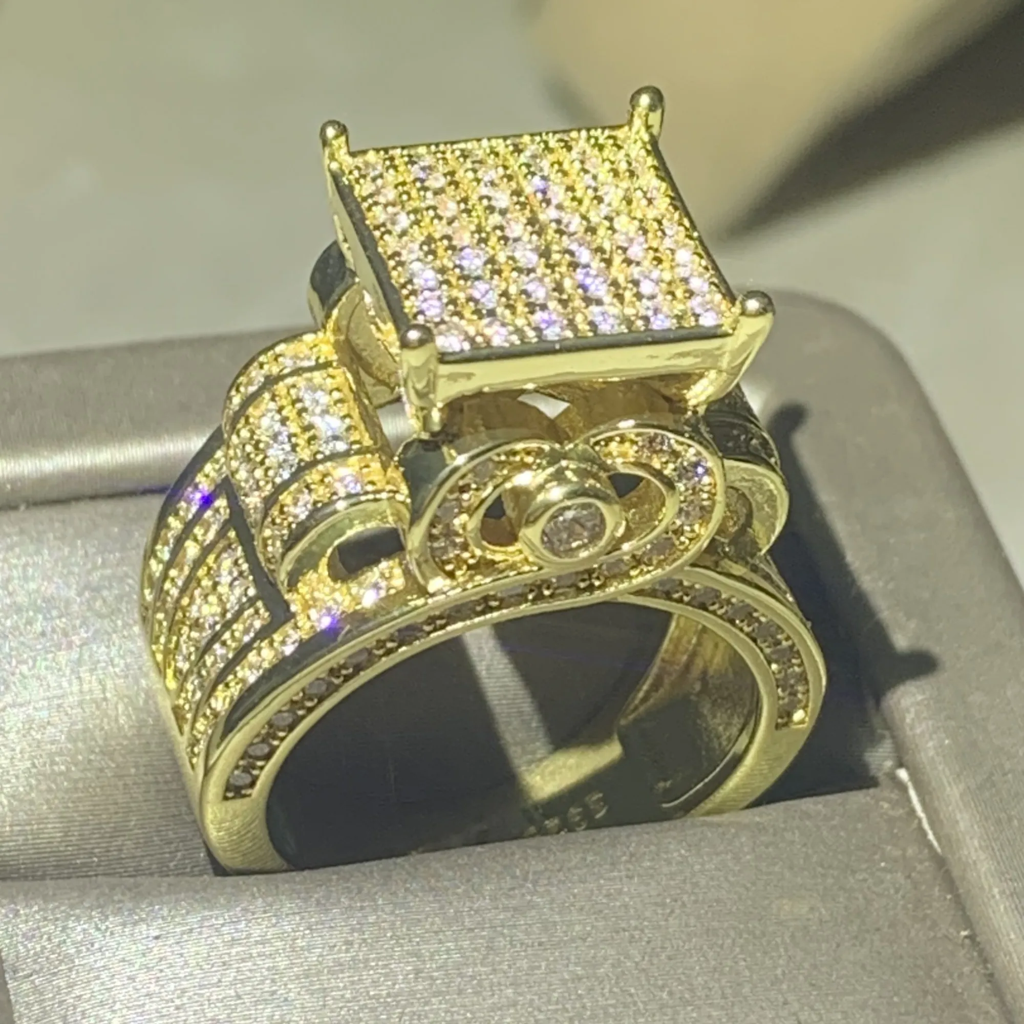 

dropshipping wedding rings luxury jewelry choucong brand 925 sterling silver gold fill pave 5a cubic zircon cz diamond eternity women engage, Slivery;golden