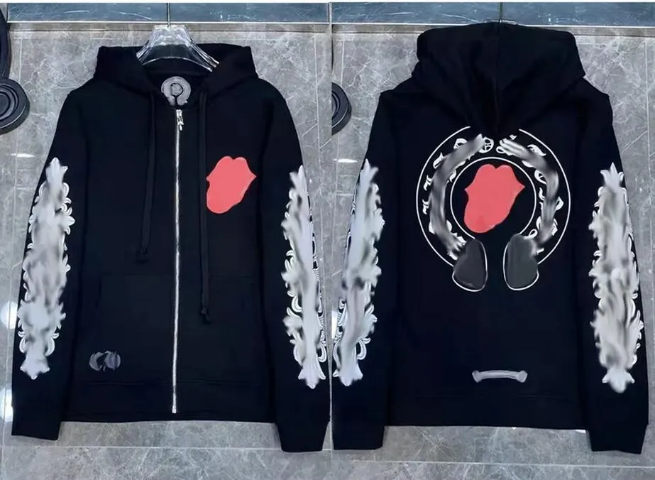 

designer mens hoodies chrome winter sweatshirts heart hoodie ch long sleeve jacket loose coat hooded hoody woman hip hop chromees hearts zip, Black