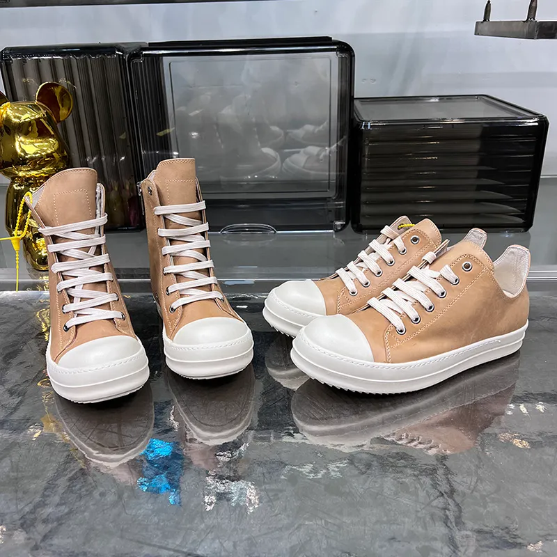 

round owens camel leather casual shoes high low men luxury trainers ankle lace up women ro designer thick sole sneakers comfortable spring a