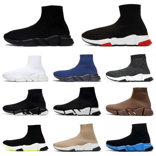 

balencigaly speeds 20  shoes platform sneaker men women blue light sliver brown ruby graffiti balencaigaly vintage beige pink tripler pari, Black