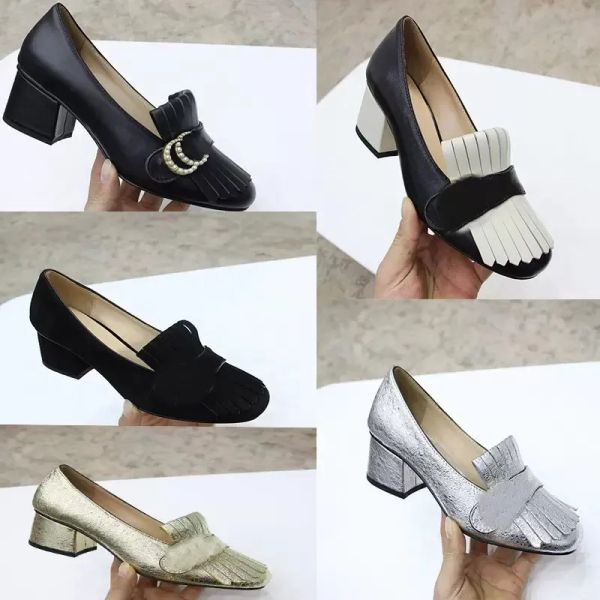 

designer sandals high heel sandal marmont pumps loafer shoes heels party shoes women tassels shoe embroidered real leather gold chunky summe, Black