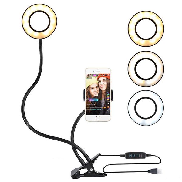 Anillo de luz LED 3W USB Teléfono Clip en Selfie Cámara Foto provee Lámpara Recargable 