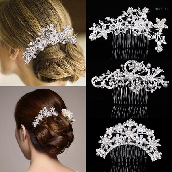 Braut Perle Haarkamm,Silber Kristall Handarbeit Haarschmuck,Perle Haarkamm Clip Hochzeit Brautschmuck Haar Zubehör