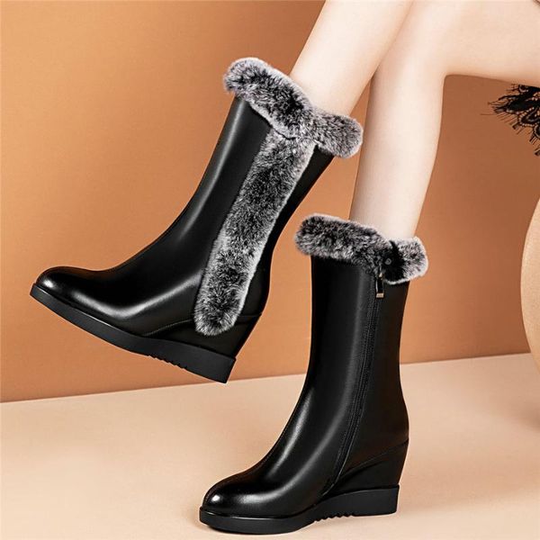 Womens Platform Wedge heel shoes Round toe Beads Decor Side zip Ankle boots CHIC