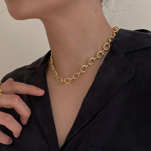 Box Link Chain Boho Elegant Circular Clasp Minimalist Choker Collar Gold Women/'s Choker Necklace