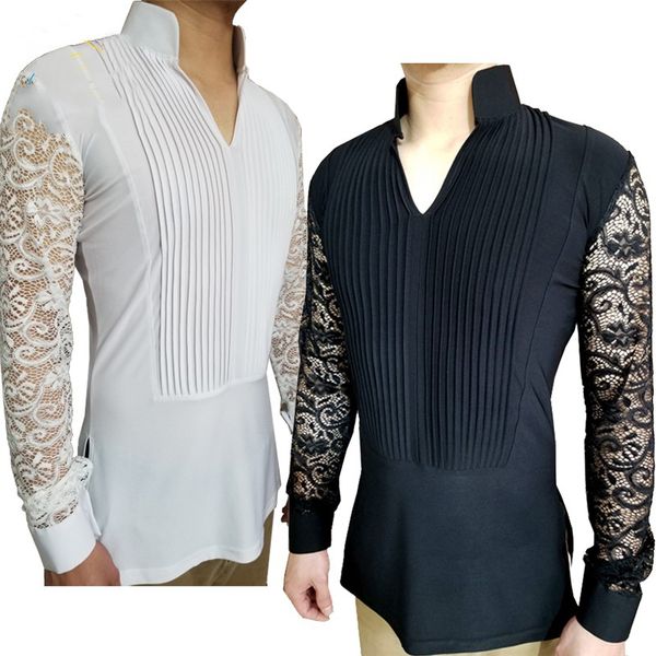 Alvivi Hommes Danse Latine Costumes Justaucorps Chemise de Danse Manches Longues Mode Jazz Performance Chemise Bodys M-XXXL