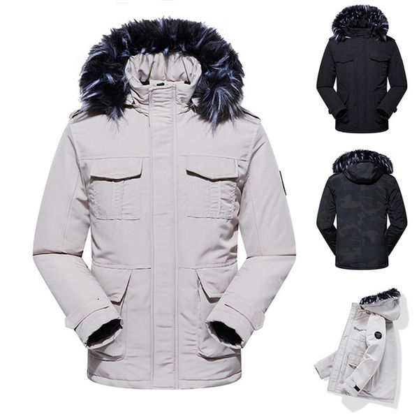 mens white coat with fur hood