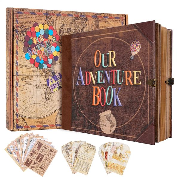 601 páginas Po Álbum DIY Nuestro libro de aventuras Caja hecha a mano Globo Viaje Vintage Kraft Aniversario Recuerdo de boda Regalo 240202