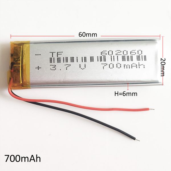 602060 3,7 V 700 mAh batería recargable de polímero de litio células LiPo potencia de iones para auriculares Mp3 DVD GPS teléfono móvil cámara psp juego