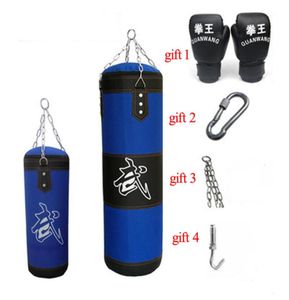 6080100120cm Blue Giant Sand Sand Sand Toensined Canvas Punching Sac Sports Training Training Hanging Kick Boxs Sacs de boxe avec gants2241353