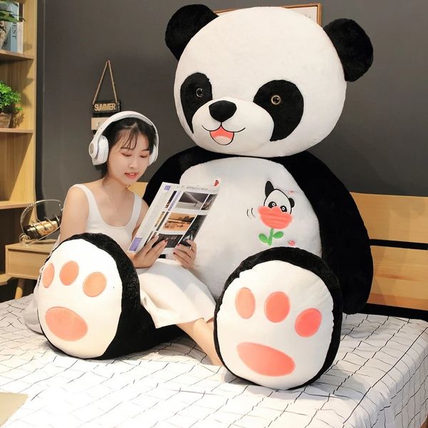 6080100CM mignon grand Panda poupée en peluche animaux oreiller enfants anniversaire cadeaux de noël dessin animé jouets grand oreiller sur le lit 240105