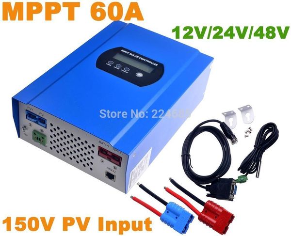 Envío gratuito 60A MPPT Controlador solar 12V / 24V / 48VDC AUTO Max 150V PV Entrada Regulador de batería Cargador Conector RS232