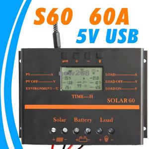 Freeshipping 60A Solar Controller LCD PV PANEL BATTERIJ LADING Controller 12V 24V Solar System Home Binnen Gebruik 5V USB Solar Charge Controller