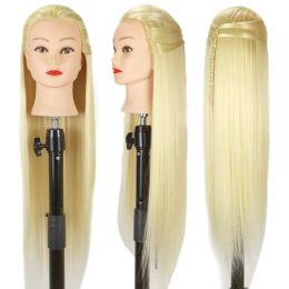 60 cm 100% à haute température Fibre Blonde Blonde Mannequin Head Training Head for Hairstyles Braid Hairdressing Manikin Doll Head