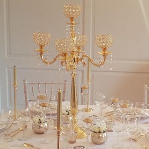 60 cm/100 cm) Weddingtafel Bloem Middelpunt Decoratie Europees kristal Bead Bloem Vaas Tall Gold Metal Flower Stand 896