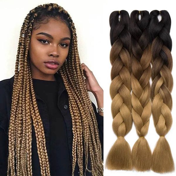 60cm 100g ombre Jumbo Ultra Braid Hair Yaki Straitement 24 pouces Tressage synthétique Extensions de cheveux