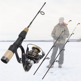 60cm 2 Tips Rod Reel Combos Winter Ijs Vissen Set Pool Tackle Carbon Pole Hengel met Reel 211123