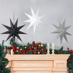 Farolillos de estrella de papel de 60cm y 24 pulgadas, adornos colgantes de Navidad, farol de estrella blanco, negro y gris, adornos navideños para manualidad casera