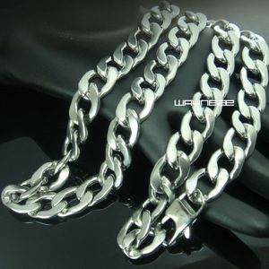 60cm, 70cm MENS Chain Silver Tone Curb Link Collier en acier inoxydable 11mm W N294