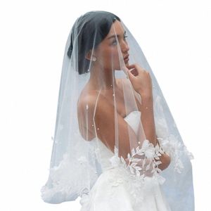 60 cm-90 cm kanten applique bloemen bruiloft sluier twee lagen met kam tule bruid headpiece accessal bruids sluiers vrouwen accessoires l2e8#