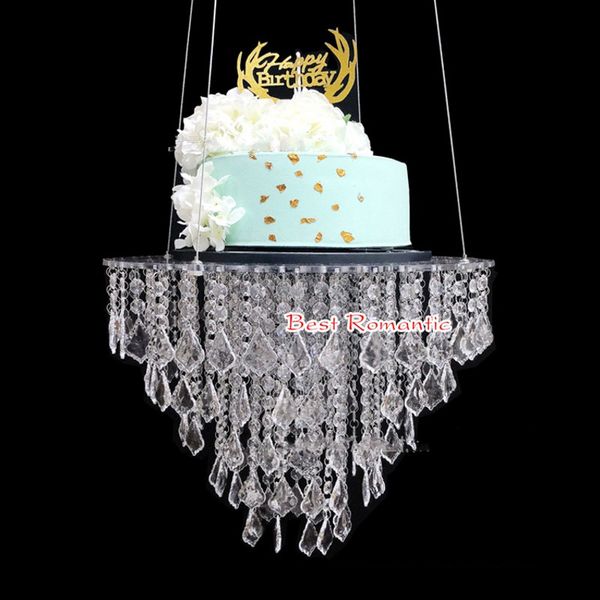 60 cm Clean Crystal Chandelier Style Drape Swing Swing Cake Stand Round Hanging Cake Stands Mouring Tice Piece Favors Supply