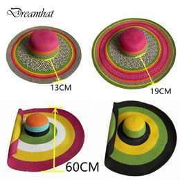 60 cm de diamètre Big Brim Hat Womens Sunshade Sun French Men Femmes Place Voyage Paille Été Foldable Wholesale 240415