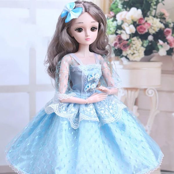 60 cm réaliste 3D yeux clignotants 20 articulations mobiles BJD poupées robe de princesse fille jouets avec des vêtements chaussures poupée jouet filles cadeau 240108