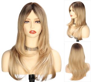 60cm New Women's Long Mixte Middle Part Ombre Wavy Cosplay Party Hair Full Wig