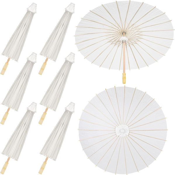 Paraguas de 60cm, paraguas de papel japonés chino, paraguas blanco DIY para boda, fiesta nupcial, foto, accesorio de Cosplay AU24