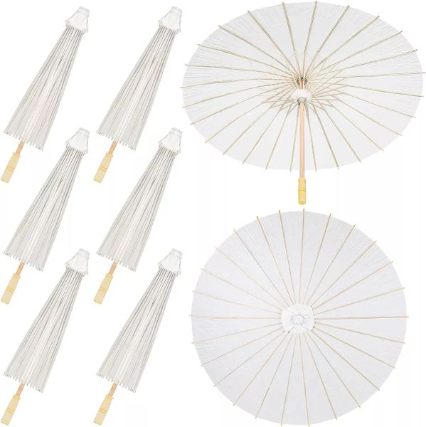 Paraguas de 60cm, paraguas de papel japonés chino, paraguas blanco DIY para boda, fiesta nupcial, foto, accesorio de Cosplay