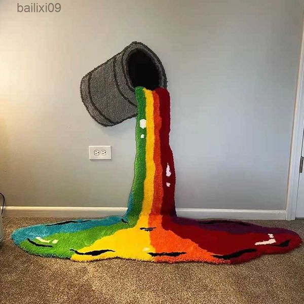 60 cm Rainbow Art Alfombra de dibujos animados Piel falsa Anime Hogar Alfombras de piel suave Niños Niña Dormitorio Sala de estar Alfombra de piso Decoración T230519
