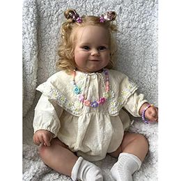 60 cm Reborn Maddie Girl Doll met geworteld blond haar Zacht knuffellichaam speelgoed voor kinderen 240116