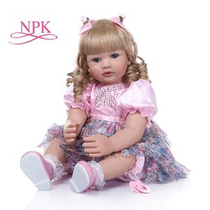 60cm reborn peuter baby meisje pop met lange krullende blonde haar pop brinquedos limited collection verjaardagscadeau LJ201031