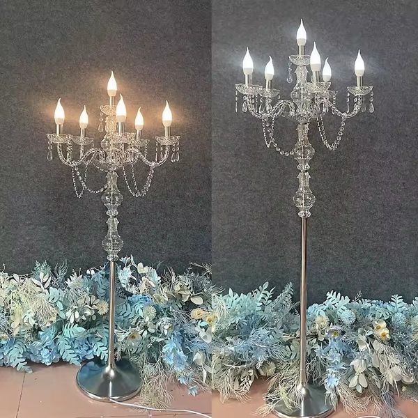 60 cm a 130 cm) Nuevo candelabro de metal acrílico Accesorios de boda Luz de guía de camino de cristal transparente para mesa Evento Centros de mesa de boda Fondo de fondo de escenario de arco