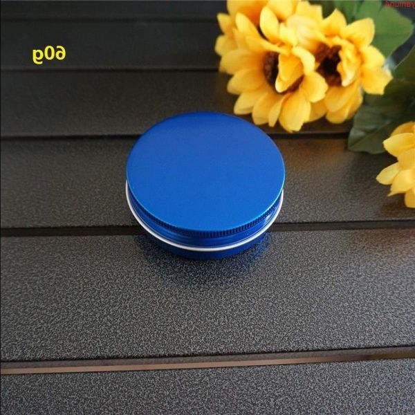 60g 68 * 25 mm Caja de aluminio redonda Latas de metal Crema cosmética DIY Tarro portátil Tetera Vacío Azul Contenedor de alta calidad Iohvm