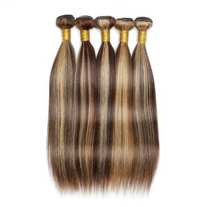 60Gram P4/27 Hoogtepunt Menselijk Haar Bundels 10 Tot 22 Inch Pre-gekleurde Bruin Blond Peruaanse Haar extensions Dubbele Inslagen