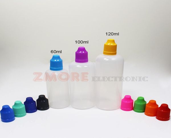 60 ml 100 ml 120 ml électronique pe e Bouteille liquide Plastic Ejuice bouteilles vides Bouchons d'épreuve d'enfants longs