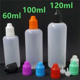 60ml 100ml 120ml Envases de plástico Botella de aceites PE Botellas cuentagotas vacías Aguja translúcida Tapas a prueba de niños para esencia Jugo Líquido Gotas para los ojos Accesorios cosméticos